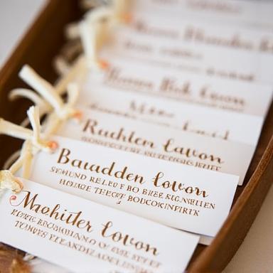 Segnaposto calligrafici per tavoli di matrimonio con nomi degli ospiti.